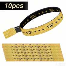 Shiny Gold VIP Star Print Disposable Fabric Wristband, Waterproof Identification Bracelet, Suitable For Concerts, Festivals, Nightclubs, Weddings, Party Events Access Control Decoration - View 10