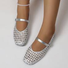 Modische elegante Mary-Jane-Flache mit Cut-outs im französischen Stil, atmungsaktiv, bequem, Lehrerinnen-Schuhe, Frühling/Sommer, neuer Stil, Schnalle, Stickerei, weiche Sohle, weiches Obermaterial, Tanzschuhe, Outdoor, Party, Pendeln, Damenschuhe, eckige Zehenpartie, Große Größen - Silber - Übersicht 5