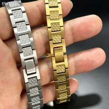 1pc Fashionable Cool Stainless Steel Animal Element Bracelet, Geometric Pattern Design, Suitable For Men, Women, Couples For Daily, Party, Business, Wedding, Banquet Wear, Versatile Accessory, Hip-Hop Punk Style, Perfect Gift For Holidays And Birthdays, All Season Wear - Silver - View 1