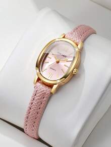 Women's Gift Watch PU Leather Strap Oval Roman Numeral Dial Fashion Niche Quartz Wristwatch, Gift For Girlfriend (1pc/Set) Watch Box Not Included - Pink - View 10