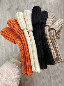 4/1 Pair Color Ribbed Leg Warmers, Soft Stretch Slouchy Knit Long Boot Socks, Cozy Warmers For Lounge, Dance, Street & Fall Winter Wear - Multicolor - View 2