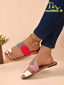 1 Pair Women's Flat Slide Sandals With Leaf Design, Summer Vacation Style, Suitable For Beach, Shopping And Daily Wear - Rose Red - View 8