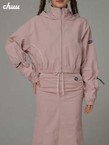 CHUU Women's Drawstring Hooded Jacket, Autumn Lace Trim Sweet Chic Loose Casual Top - Dusty Pink - View 4