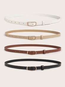4pcs Women's Square Gold Buckle Thin Waist Belt Classic PU Leather Solid Color Vintage Decorative Simple Casual Belt, Suitable For Party, Date, Daily Wear - Multicolor - View 2