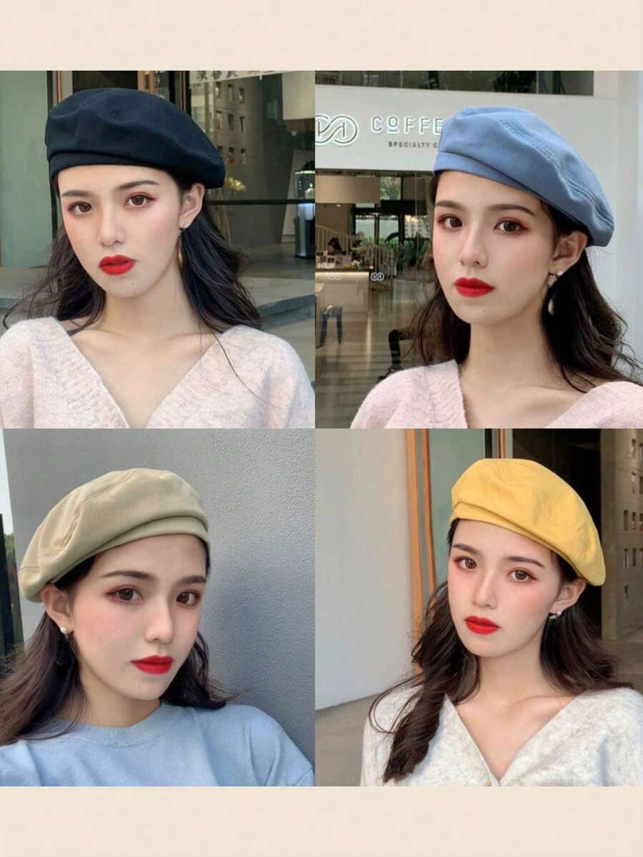 Solid Color Soft Top Beret Hat For Women, Spring/Autumn Versatile Face-Slimming Painter Hat, Simple Retro Artistic Octagonal Cap, Daily Commute, Travel, Photography, Slimming, Head Coverage, All-Match Style