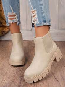 Comfyshoes Women's Fashion Ankle Boots, Chelsea Booties For Women Casual Outdoor Fall Shoes - Beige - View 3