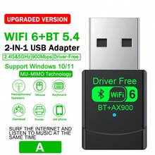 VAORLO Adaptor USB Bluetooth 5.4 2-in-1 + Kartu Jaringan Nirkabel WiFi 6 (Penerima Dual-Band 2.4GHz dan 5GHz) untuk PC/Laptop, Windows 10/11, Pasang dan Mainkan, Mendukung Koneksi Multi-Perangkat MU-MIMO, Mode Bluetooth untuk Earphone, Speaker, Mouse, dan Keyboard - Hitam - View 7