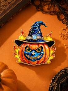 1pc Halloween Wizard Hat Flame Pumpkin Brooch, Rhinestone Enamel Pumpkin Lantern Alloy Lapel Pin, Suitable For Suit, Coat, Bag Decoration, Costume Party And Holiday Gift - Multicolor - View 5