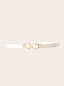 1/3PCS Pearl Buckle Women's Elastic Waist Belt, Versatile For Sweaters, Jackets, Dresses, Black, White, Camel - Black - View 6