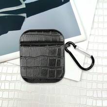 Compatible For AirPods 4 Pro 3 1/2/3 Black Crocodile Pattern Oval Leather Strap With Hook - Black - View 10