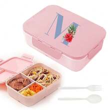 Leakproof 3 Grid Bento Box Flip Top Lid Three Side Buckle Closure Waterproof Food Storage Container Portable For Camping Outdoor Picnic Travel Office Lunch And Gifting Engrave Initial Name Blue 26 Letters Pattern - Pink - View 23