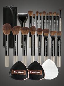 MAANGE 1/7/8/12/16/19/20件組專業化妝刷組附化妝包，包含修容刷、高光刷、輪廓刷、蜜粉刷、腮紅刷、遮瑕刷、眼影刷、眉刷、底妝刷，化妝配件，完整化妝套組，柔軟纖維，便攜旅行必備化妝刷組，送給女性/女孩的禮物 - 黑色 - 查看 19