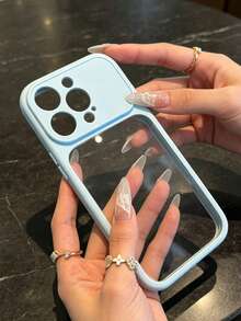 Minimalist Luxury Solid Color Transparent Fashion Phone Case, Colorful Solid Color Frame, Suitable For IPhone17 17Pro 17Promax 16 16Promax 15 14 13 And Other Models, Minimalist Anti-Drop Full Coverage Transparent Feel Colorful Phone Case, Spring Birthday Gift, Party Celebration Item. - Blue - View 5
