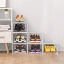 6 Pack Clear Hard Plastic Shoe Storage Boxes, Stackable Dustproof Shoe Organiser Containers For Sneakers Heels Trainers, Closet Bedroom Hallway Storage - View 6