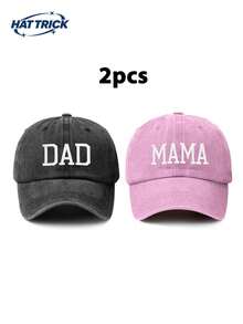 两件套男女通用纯色 DAD+MAMA 刺绣复古水洗棒球帽，宽松版型，尺码可调节，情侣休闲老爹帽，适合日常通勤、街头、户外、海滩、徒步、卡车司机、夏季、假日等场合。 - E - 查看 13
