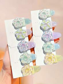 20/10pcs Jelly Color Floral Print Y2K Hair Clips, Durable And Non-Damaging, Energetic Sweet Cute Hair Accessories-Suitable For Girls And Teenagers, Daily School, Vacation, - Multicolor - View 4