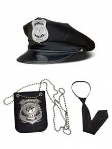 4pcs Police Officer Hat Costume Accessory Set, Fun Party Outfit, Includes Hat, Tie, Gloves, Unisex, Suitable For Halloween Cosplay, Carnival, Masquerade, Theme Party, Role Play, Masked Ball And Other Occasions. Solid Color Polyester - Multicolor - View 15