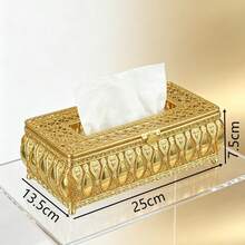Vintage Gold Hollow Filigree Metal Tissue Box Cover, Rectangular Hollow Lace Napkin Holder With Ball Feet, Luxury Decorative Tissue Box For Bedroom, Coffee Table, Bathroom, Home Desktop Decoration - Gold - View 12