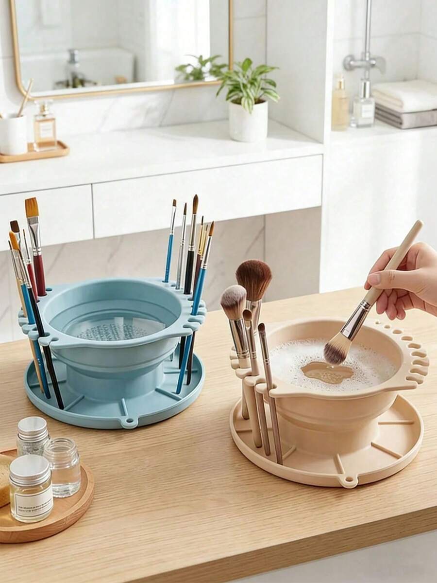 Foldable Silicone Makeup Brush Cleaning & Drying Rack, Textured Base Portable Cleaning Mat, Suitable For Makeup Brushes And Paintbrushes, Perfect For Travel And Studio Use, Great Gift For Makeup Artists And Artists