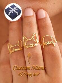 Hund Ohrringe | Personalisierte Welpen Ringe | Haustier Name Ringe | Haustier Gedenk Schmuck | Geschenke für Hundemütter | Muttertags Geschenke | Minimalistische Damenschmuck - Verschiedenfarbig - Übersicht 3