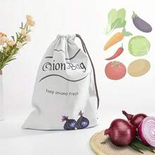 Reusable Canvas Vegetable Storage Bag With Drawstring Closure, Suitable For Onions, Potatoes And More, Extends Vegetable Freshness, Ideal For Kitchen Storage And Outdoor Picnic, Keeps Vegetables Fresh - View 6