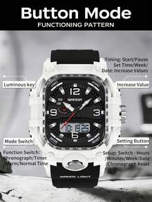 SANDA. SANDA Luxury Brand Dual Display Men's Watch Luminous Waterproof TPU Soft Strap Large Dial Chronograph Calendar Sports Wristwatch - one-size - View 6