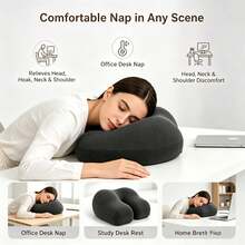 Multi-Functional Bed Cushion Travel Pillow Hip-Shaped Cushion Slow Recovery Buttocks Pillow Adult Sleeping Neck-Protecting Pillow For Lying Reading Playing Phone Travel Essentials - Dark Grey - View 2