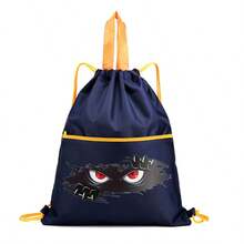 1pc Polyester Monster Eye & Claw Print Drawstring Backpack, Casual Sport Gym Bag ,Black Casual Sports Backpack With Yellow Drawstring,Lightweight Backpack For Gym & Travel - Multicolor - View 5