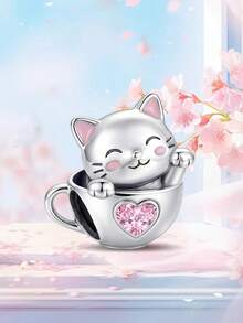 1 Fashionable 925 Sterling Silver Cup Small Cat Bead, Suitable For Women's Bracelet, Bracelet, DIY Jewelry Making - Style 14 - View 6