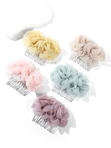 1pc Women's Solid Color Ins Style Mesh Flower Hair Comb Hair Stick Hair Accessory, Versatile For Daily/Date/Commute - Multicolor - View 6