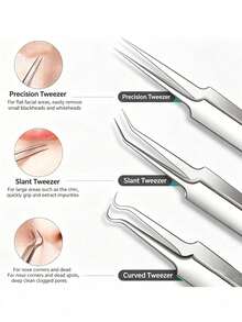 8-Pack Stainless Steel Blackhead Remover Tool Kit, Professional Pimple Popper Acne Tweezers Extractor Set, Comedone Blemish Whitehead Removal Tools For Facial Skin Care With Storage Case - Cleaning Kit - View 2