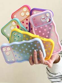 Y2K可愛波點多巴胺彩色波浪設計手機殼，相容 iPhone 17 Pro Max 17 Pro 17 16 Pro Max 16 Pro 16 15 Pro Max 15 Pro 14 Pro Max 14 Pro 13 12 11，可愛磨砂半透明背蓋 - 粉色 - 查看 4