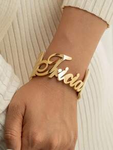 Custom Name Bracelet, Personalized Name Bracelet, Handmade Stainless Steel Wide Bracelet, Fashion Jewelry, Christmas Gift For Mom/Her - Multicolor - View 1