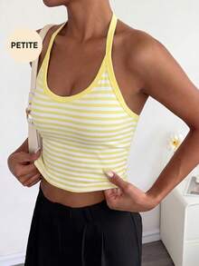 Soulscape Women's Striped Casual Versatile Daily Wear Halter Neck Top Yellow Summer - Yellow - View 8