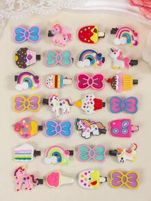 866pcs Cute Bright Color Girls Hair Accessories Set, Including Bow Hair Clips, Rainbow/Unicorn/Ice Cream Hair Clips, Faux Butterfly Alligator Hair Clips, Star Snap Clips, Mini Claw Clips, Flower/Rabbit Ear Hair Ties, Bamboo Knot Towel Scrunchies, Ruffled Elastic Hairbands And TPU Rubber Bands, Suitable For Daily, Party, Travel Use - Multicolor - View 9