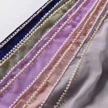 1件裝女款重裝水鑽飾邊純色雪紡圍巾頭巾，穆斯林希賈布頭巾，適用中東與非洲 - 重工鑲鑽石邊純色雪紡圍巾Hjiab小姐披肩 - 查看 9