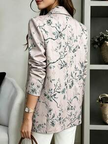 Blazer Wanita Lengan Panjang Motif Bunga dengan Kerah Terbuka, Jaket Depan Terbuka dengan Kantong Samping, Pakaian Luar Elegan untuk Kantor & Sehari-hari, Musim Semi, Musim Panas, Musim Gugur, Musim Dingin - Aprikot - View 11
