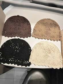 1pc Handmade Crochet Hollow Out Breathable Mesh Solid Color Women's Beanie, Fashionable Breathable Knitted Hat Suitable For Spring, Summer, Autumn, Outdoor, Commuting, Gift For Friends - Hollowing Out - View 3