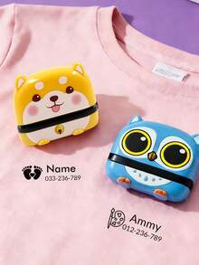 1pc Stamp + 100pcs Stickers, Customized Name Stamp, Customized Icon Text Label Stamp, Customizable Design For Clothing Books Supplies, Convenient For Home Office Travel Marking, Cute Gift For Birthday Family Friends, Self-Inking, Washable - Style a - View 5