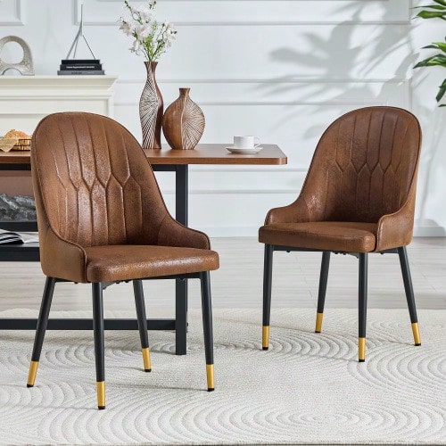 Set Of 2 Dining Chairs With Brown Tech-Fabric, Lightning Pattern Backrest, Thickened - Black - View 1