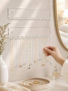 Acrylic Necklace Holder 2 Packs Wall Mounted Necklace Organizer Hanging Jewelry Organizer With 12 Hooks For Necklaces, Bracelets, Rings And Bangles Display - View 2