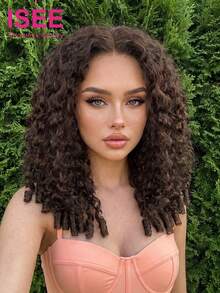 ISEE Curly Glueless Lace Wig, Chocolate Brown, 9x6 Lace Patch, 100% Human Hair, 16-24 Inches, 180% Density, Pre-Cut Lace, Pre-Plucked Hairline, Natural Scalp Effect, Seamless Blend, Ready-To-Wear, Suitable For Women - S4 - View 2