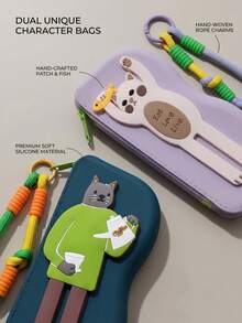 Tas Pelindung Kacamata Silikon Motif Kartun Kucing & Anjing dengan Kain Pembersih, Tahan Air dan Tahan Benturan, Portabel Modis, Tas Penyimpanan Multifungsi untuk Kosmetik, Earphone, Koin dan Barang Kecil, Pengatur Tas Harian Kampus Mahasiswa, Aksesori Serbaguna Lucu - Multiwarna 2 - View 4