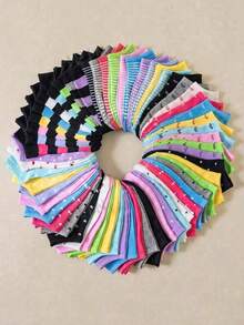 1/5/10/20 Pairs Random Solid Color Vertical Striped Sweat-Absorbent Soft Versatile Women's Short Socks Boat Socks - Multicolor - View 1