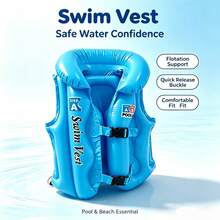 Adult Thickened PVC Inflatable Swim Ring Life Vest Anti-Flip Adjustable Buoyancy Vest Pool Water Play Equipment Beginner Buckle - Blue Life Jacket + Air Pump - View 3