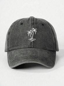 1pc Coconut Embroidered Unisex Baseball Cap Trucker Hat, Vintage Washed Style, Y2K Outdoor Sun Protection Adjustable Travel Vacation Gift, Perfect For Halloween, Back To School, Student School Season, Christmas, Mother's Day, Father's Day, Wedding, Bachelor Party, Carnival - Grey - View 6