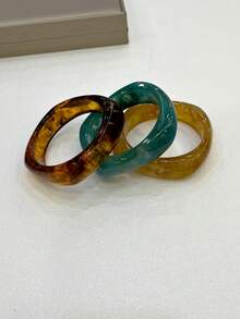 3件裝時尚復古誇張多色不對稱樹脂手鍊，適合女性日常配戴 - 彩色 - 查看 3
