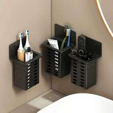 Wall Mounted Toothbrush And Toothpaste Holder For Bathroom In White, Black And Clear Colors With Space For Comb Or Razor And Shower Gel (No Drilling Required) Home Bathroom Decor Fall Decor Back To School - Black - View 6