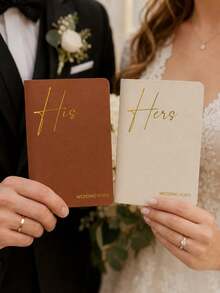 2pcs/Set Wedding Vow Books, Groom & Bride Style, Gold Foil Engraved Wedding Vow Books, Wedding Essentials - Eternal Elegance Wedding Supplies - one-size - View 3