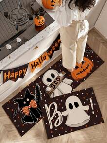 1/2pcs Halloween Kitchen Decor Rug, Cute Ghost Kitchen Rug And Mat, Non-Slip Washable Absorbent Kitchen Accessories Decorative Mat - Multicolor - View 3